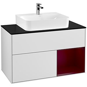 Villeroy and Boch Finion Villeroy and Boch Finion G122HBMT 100cm, cover plate black matt, Emotion, shelf on the right Peony , white matt lacquer