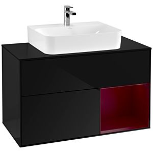 Villeroy und Boch Finion Waschtischunterschrank G122HBPH 100cm, Abdeckplatte black matt, Emotion, Regal rechts Peony, Glossy Black Lacquer