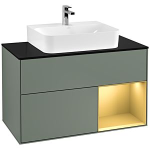 Villeroy et Boch Finion Villeroy et Boch G122HFGM 100cm, plaque de finition noir mat, Emotion, étagère droite or mat, Olive Matt Lacquer