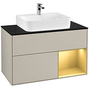 Villeroy et Boch Finion Villeroy et Boch G122HFHH 100cm, plaque de finition noir mat, Emotion, étagère droite or mat, Sand Matt Lacquer