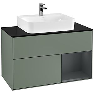 Villeroy et Boch Finion Villeroy et Boch G122HGGM 100cm, plaque de finition noir mat, Emotion, étagère à droite Midnight Blue Matt Lacquer , Olive Matt Lacquer