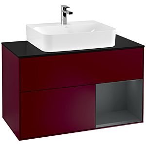 Villeroy und Boch Finion Waschtischunterschrank G122HGHB 100cm, Abdeckplatte black matt, Emotion, Regal rechts Midnight Blue Matt Lacquer, Peony Matt