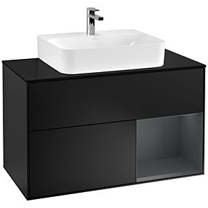 Villeroy und Boch Finion Waschtischunterschrank G122HGPD 100cm, Abdeckplatte black matt, Emotion, Regal rechts Midnight Blue Matt Lacquer, Black matt lacquer