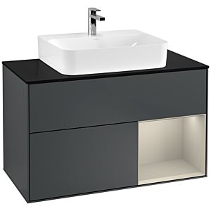 Villeroy und Boch Finion Waschtischunterschrank G122HHHG 100cm, Abdeckplatte black matt, Emotion, Regal rechts Sand Matt, Midnight Blue Matt Lacquer