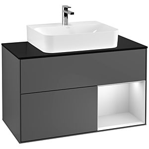 Villeroy and Boch Finion Villeroy and Boch Finion G122MTGK 100cm, cover plate black matt, Emotion, shelf on the right white matt lacquer, anthracite matt