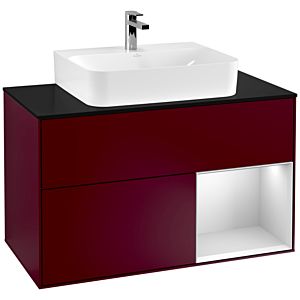 Villeroy et Boch Finion Villeroy et Boch G122MTHB 100cm, plaque de finition noir mat, Emotion, étagère à droite laqué blanc mat, Peony Matt