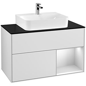 Villeroy and Boch Finion Villeroy and Boch Finion G122MTMT 100cm, cover plate black matt, Emotion, shelf on the right white matt lacquer, white matt lacquer