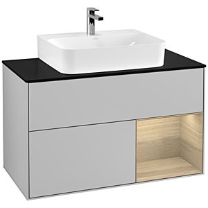 Villeroy and Boch Finion Villeroy and Boch Finion G122PCGJ 100cm, cover plate black matt, Emotion, shelf on the right Oak Veneer , light gray matt