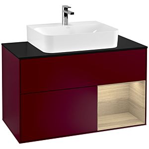Villeroy und Boch Finion Waschtischunterschrank G122PCHB 100cm, Abdeckplatte black matt, Emotion, Regal rechts Oak Veneer, Peony Matt