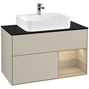 Villeroy et Boch Finion Villeroy et Boch G122PCHH 100cm, plaque de finition noir mat, émotion, étagère à droite Oak Veneer , Sand Matt Lacquer