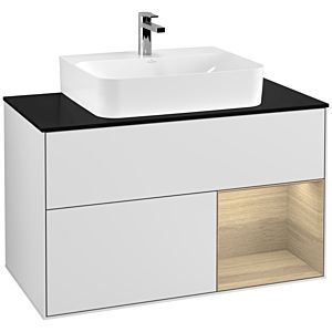 Villeroy et Boch Finion Villeroy et Boch G122PCMT 100cm, plaque de finition noir mat, Emotion, étagère à droite Oak Veneer , laqué blanc mat