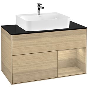 Villeroy und Boch Finion Waschtischunterschrank G122PCPC 100cm, Abdeckplatte black matt, Emotion, Regal rechts Oak Veneer, Oak Veneer