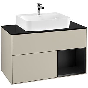 Villeroy et Boch Finion Villeroy et Boch G122PDHH 100cm, plaque de finition noir mat, Emotion, étagère à droite laqué noir mat, Sand Matt Lacquer