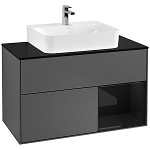 Villeroy et Boch Finion Villeroy et Boch G122PHGK 100cm, plaque de finition noir mat, émotion, étagère à droite Glossy Black Lacquer , anthracite mat