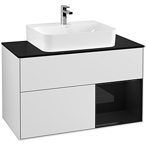 Villeroy et Boch Finion Villeroy et Boch G122PHMT 100cm, plaque de finition noir mat, Emotion, étagère à droite Glossy Black Lacquer , laqué blanc mat