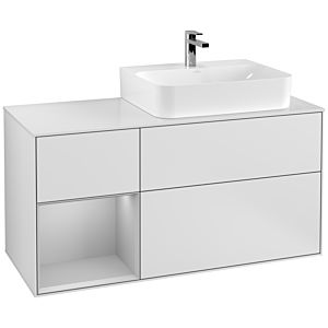Villeroy und Boch Finion Waschtischunterschrank G141GJMT 120cm, Abdeckplatte white matt, Emotion, Regal links Light grey matt, White matt lacquer