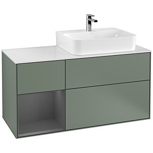 Villeroy et Boch Finion Villeroy et Boch G141GKGM 120cm, plaque de finition blanc mat, Emotion, étagère gauche Anthracite mat, Olive Matt Lacquer