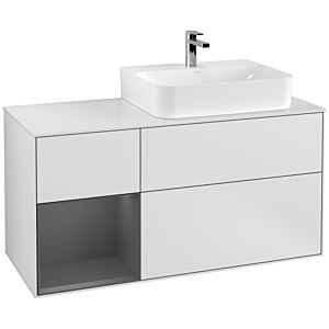 Villeroy und Boch Finion Waschtischunterschrank G141GKMT 120cm, Abdeckplatte white matt, Emotion, Regal links Anthracite matt, White matt lacquer