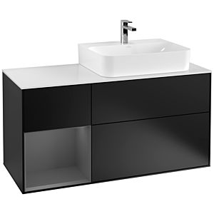 Villeroy und Boch Finion Waschtischunterschrank G141GKPD 120cm, Abdeckplatte white matt, Emotion, Regal links Anthracite matt, Black matt lacquer