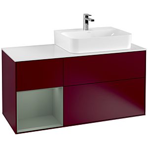 Villeroy und Boch Finion Waschtischunterschrank G141GMHB 120cm, Abdeckplatte white matt, Emotion, Regal links Olive Matt Lacquer, Peony Matt