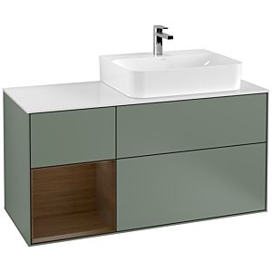 Villeroy et Boch Finion Villeroy et Boch G141GNGM 120cm, plaque de finition blanc mat, emotion, étagère gauche placage noyer, Olive Matt Lacquer