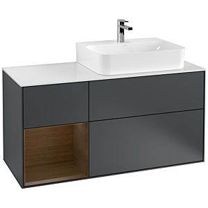 Villeroy et Boch Finion Villeroy et Boch G141GNHG 120cm, plaque de finition blanc mat, Emotion, étagère gauche placage noyer, Midnight Blue Matt Lacquer