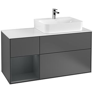 Villeroy und Boch Finion Waschtischunterschrank G141HGGK 120cm, Abdeckplatte white matt, Emotion, Regal links Midnight Blue Matt Lacquer, Anthracite matt