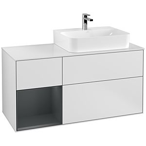 Villeroy und Boch Finion Waschtischunterschrank G141HGMT 120cm, Abdeckplatte white matt, Emotion, Regal links Midnight Blue Matt Lacquer, White matt lacquer