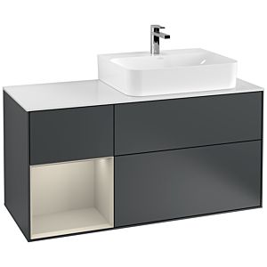 Villeroy und Boch Finion Waschtischunterschrank G141HHHG 120cm, Abdeckplatte white matt, Emotion, Regal links Sand Matt Lacquer, Midnight Blue Matt Lacquer