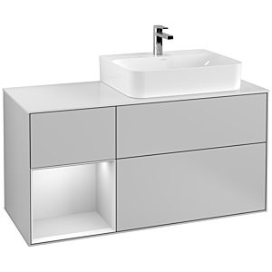Villeroy und Boch Finion Waschtischunterschrank G141MTGJ 120cm, Abdeckplatte white matt, Emotion, Regal links White matt lacquer, Light grey matt