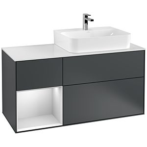 Villeroy et Boch Finion Villeroy et Boch G141MTHG 120cm, plaque de recouvrement blanc mat, Emotion, étagère gauche laqué blanc mat, Midnight Blue Matt Lacquer