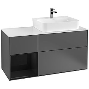Villeroy und Boch Finion Waschtischunterschrank G141PHGK 120cm, Abdeckplatte white matt, Emotion, Regal links Glossy Black Lacquer, Anthracite matt