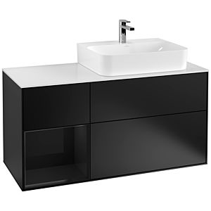 Villeroy und Boch Finion Waschtischunterschrank G141PHPD 120cm, Abdeckplatte white matt, Emotion, Regal links Glossy Black Lacquer, Black matt lacquer