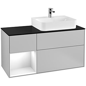Villeroy and Boch Finion Villeroy and Boch Finion G142GFGJ 120cm, cover plate black matt, Emotion, shelf left glossy white lacquer, light gray matt