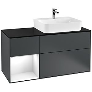 Villeroy et Boch Finion Villeroy et Boch G142GFHG 120cm, plaque de finition noir mat, Emotion, étagère gauche laqué blanc brillant, Midnight Blue Matt Lacquer