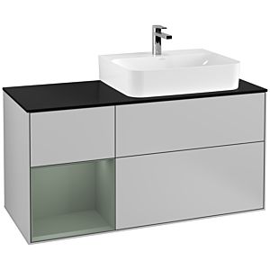 Villeroy et Boch Finion Villeroy et Boch G142GMGJ 120cm, plaque de finition noir mat, Emotion, étagère à gauche Olive Matt Lacquer , gris clair mat