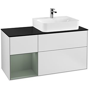 Villeroy et Boch Finion Villeroy et Boch G142GMMT 120cm, plaque de finition noir mat, Emotion, étagère à gauche Olive Matt Lacquer , laqué blanc mat