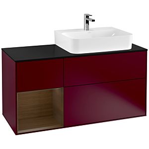 Villeroy und Boch Finion Waschtischunterschrank G142GNHB 120cm, Abdeckplatte black matt, Emotion, Regal links Walnut veneer, Peony Matt