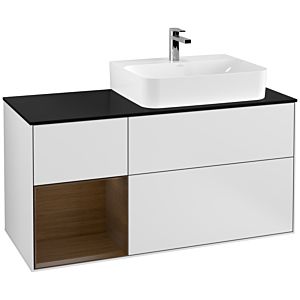 Villeroy and Boch Finion Villeroy and Boch Finion G142GNMT 120cm, cover plate black matt, Emotion, shelf left Walnut veneer, white matt lacquer