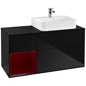 Villeroy et Boch Finion Villeroy et Boch G142HBPH 120cm, plaque de finition noir mat, Emotion, étagère à gauche Peony , Glossy Black Lacquer