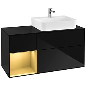 Villeroy und Boch Finion Waschtischunterschrank G142HFPH 120cm, Abdeckplatte black matt, Emotion, Regal links Gold matt, Glossy Black Lacquer
