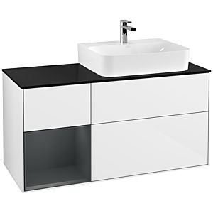 Villeroy und Boch Finion Waschtischunterschrank G142HGGF 120cm, Abdeckplatte black matt, Emotion, Regal links Midnight Blue Matt Lacquer, Glossy white lacquer