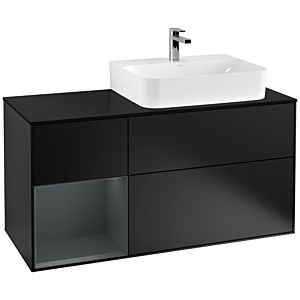 Villeroy und Boch Finion Waschtischunterschrank G142HGPD 120cm, Abdeckplatte black matt, Emotion, Regal links Midnight Blue Matt Lacquer, Black matt lacquer