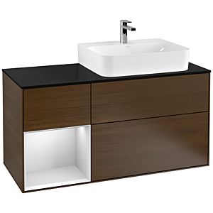 Villeroy and Boch Finion Villeroy and Boch Finion G142MTGN 120cm, cover plate black matt, Emotion, shelf left white matt lacquer, Walnut veneer