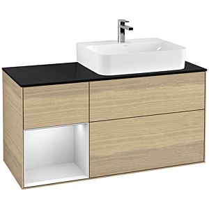 Villeroy et Boch Finion Villeroy et Boch G142MTPC 120cm, plaque de finition noir mat, Emotion, étagère gauche laqué blanc mat, Oak Veneer