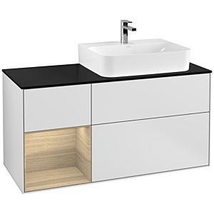 Villeroy et Boch Finion Villeroy et Boch G142PCMT 120cm, plaque de finition noir mat, Emotion, étagère à gauche Oak Veneer , laqué blanc mat
