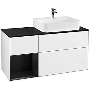 Villeroy und Boch Finion Waschtischunterschrank G142PDGF 120cm, Abdeckplatte black matt, Emotion, Regal links Black matt lacquer, Glossy white lacquer