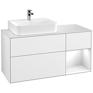 Villeroy et Boch Finion Villeroy et Boch G151GFGF 120cm, plaque de finition blanc mat, Emotion, étagère à gauche laqué blanc brillant, laqué blanc brillant