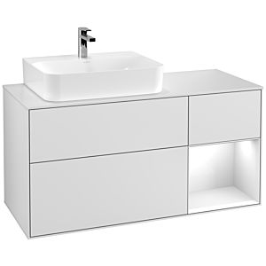 Villeroy und Boch Finion Waschtischunterschrank G151GFMT 120cm, Abdeckplatte white matt, Emotion, Regal links Glossy white lacquer, White matt lacquer