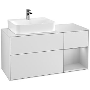 Villeroy und Boch Finion Waschtischunterschrank G151GJMT 120cm, Abdeckplatte white matt, Emotion, Regal links Light grey matt, White matt lacquer